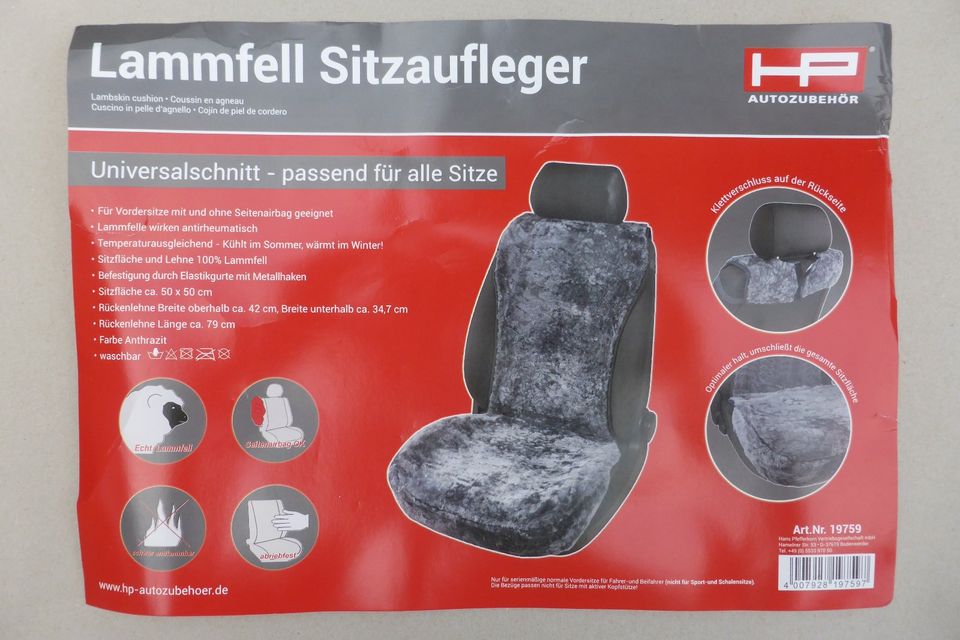 Lammfellsitz Bezug Lamm HP 19759 Lammfell Sitzbezug Anthrazit in