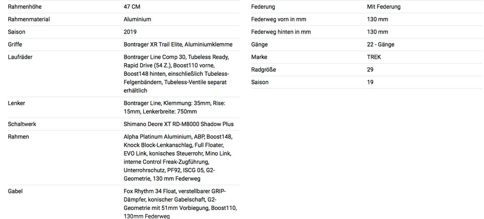 Mountainbike Fully - Trek "Fuel EX 8 29 XT" (2019) - Top Zustand in Biberach an der Riß