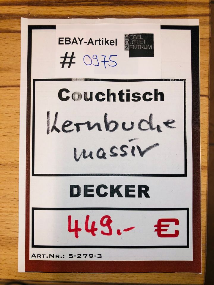 Couchtisch mit Rollen Kernbuche massiv 80x80cm (ebay #0975) in Altdorf