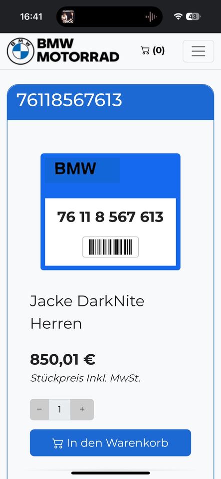 Motorrad Jacke BMW Darknite *NEU* in Unterschleißheim