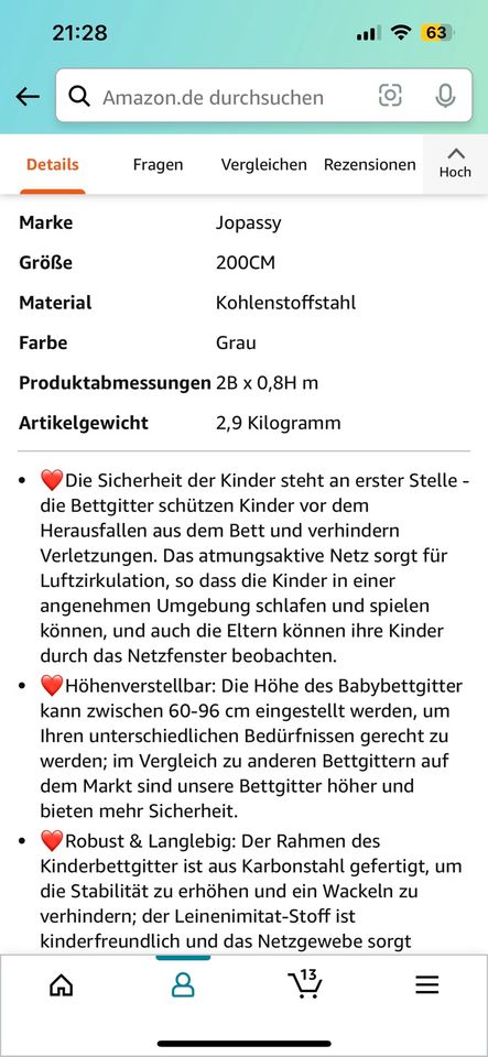 Bettgitter/ Bettschutzgitter / Rausfallschutz in Lotte