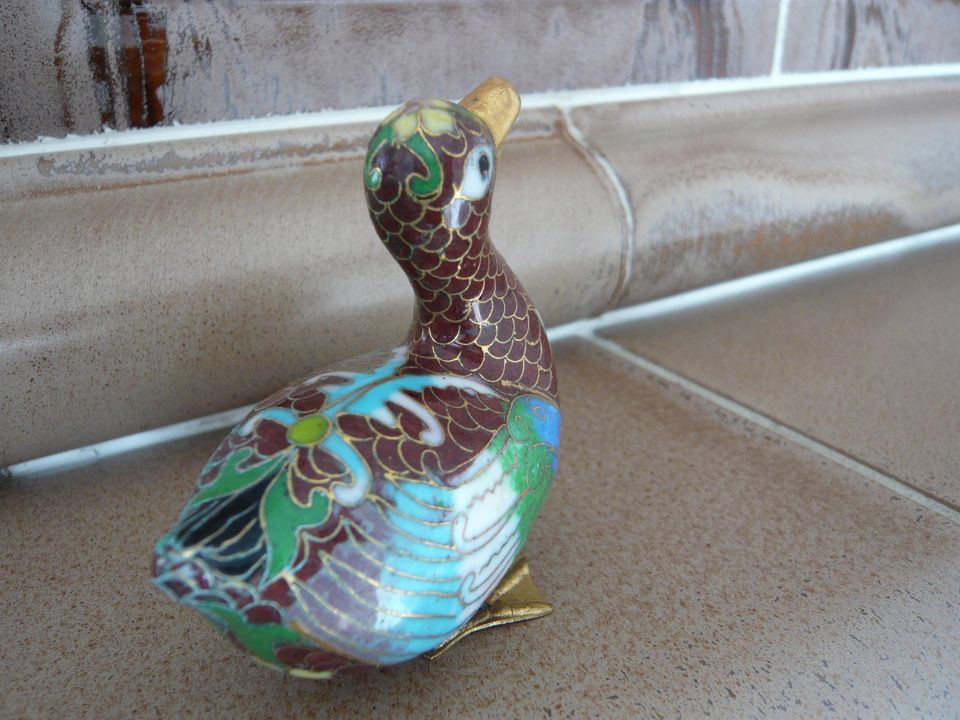 Cloisonne Ente Figur Messing Metall Emaille 1 in Mahlow