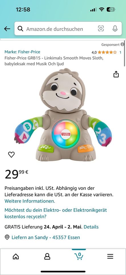 Fisherprice blinkilinki Faultier in Essen