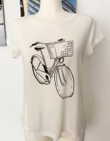 Mango T-Shirt Gr. 36 mit Print Fahrrad weiß Viskose Bayern - Bad Füssing Vorschau