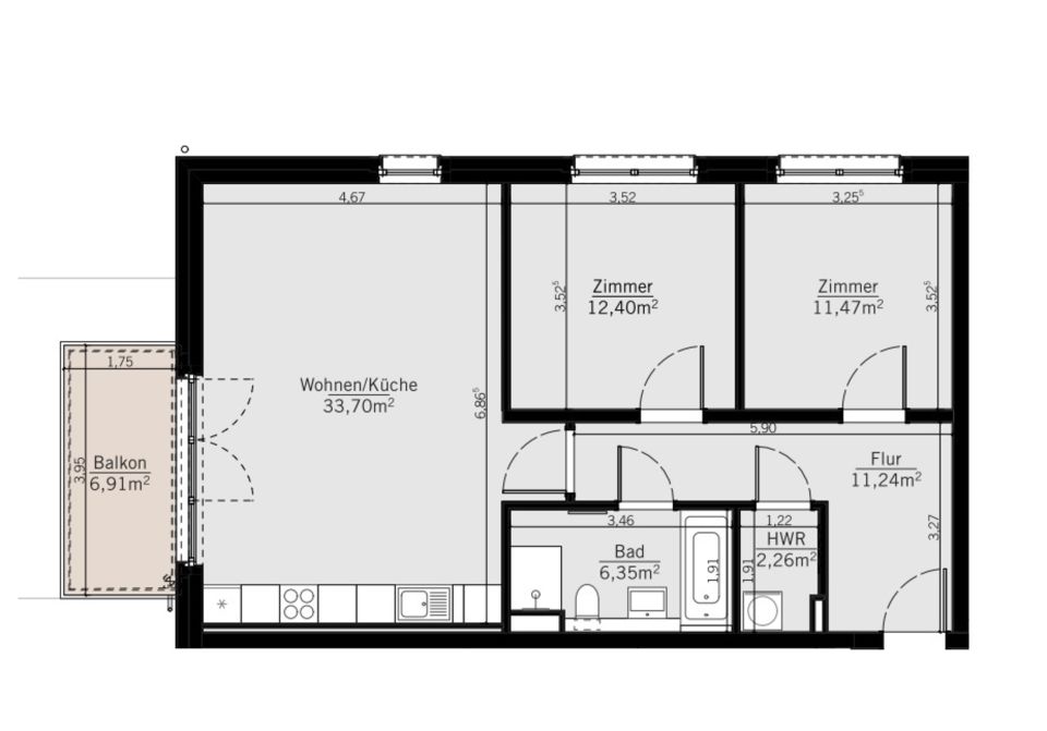 PROVISIONSFREI: Neubauwohnung mit separat ausgebautem Hobbyraum (57,19 m²) im DG (3 Zimmer + DG) in Berlin