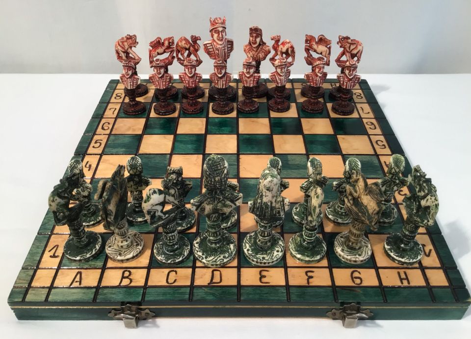 Antik Schach Spiel Schachfiguren Indien Handgeschnitzt 1900 in Worms