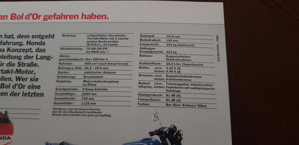 Honda CB900F2 Bol D'or Prospekt original top Zustand in Schloß Holte-Stukenbrock