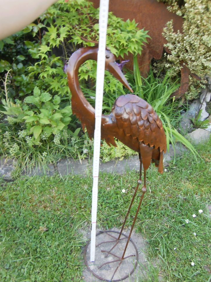 Fantasievogel Reiher Rostfinish Skulptur Figur Metall Kranich 2er in Mauern