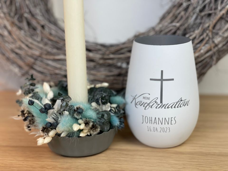 Windlicht zur Konfirmation | Kommunion | Firmung | Taufe | personalisiert | Teelichthalter | Kerzenhalter | Geschenk zur Konfirmation | Pate in Elsfleth