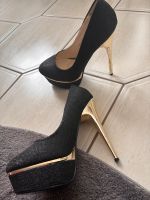 High Heels schwarz Gold Glitzer 37 Nordrhein-Westfalen - Porta Westfalica Vorschau