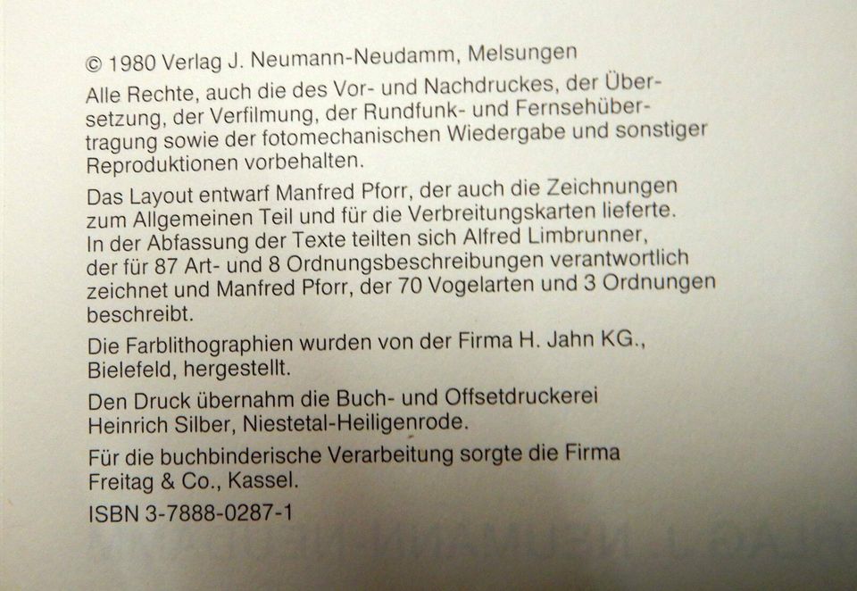 Buch:  Ornithologischer Bildatlas (1) - Pforr/Limbrunner (1980) in Königsbrück