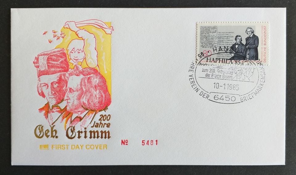 200 Jahre Gebrüder Grimm, ETB 1985, First Day Cover, Nr. 5481 in Gelnhausen