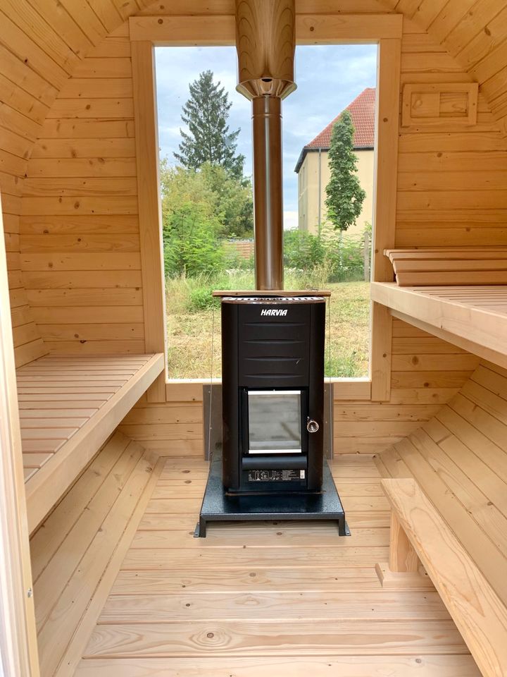 ✅ Fasssauna 2m lang D2,2m mit Holzofen Panoramafenster Sauna in Luckenwalde