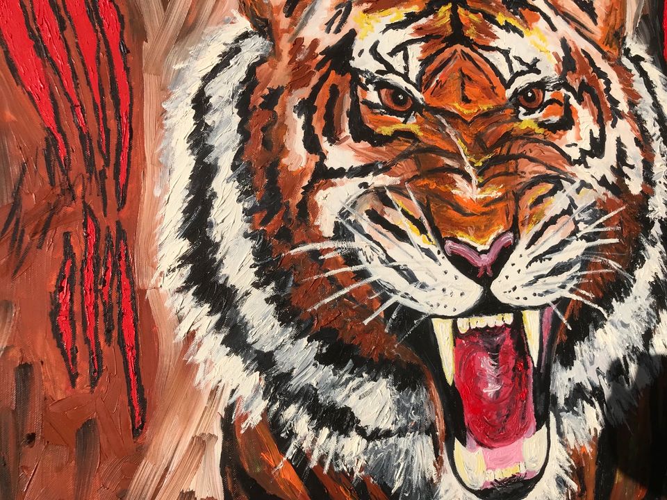 Tiger Asien China Indien König Dschungel Kunst Ölbild Bild 1m in Schwerte