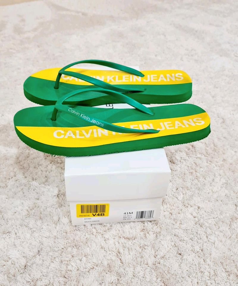 Neue Gelb/Grüne Flip Flops in 41 von Calvin Klein in Bad Emstal