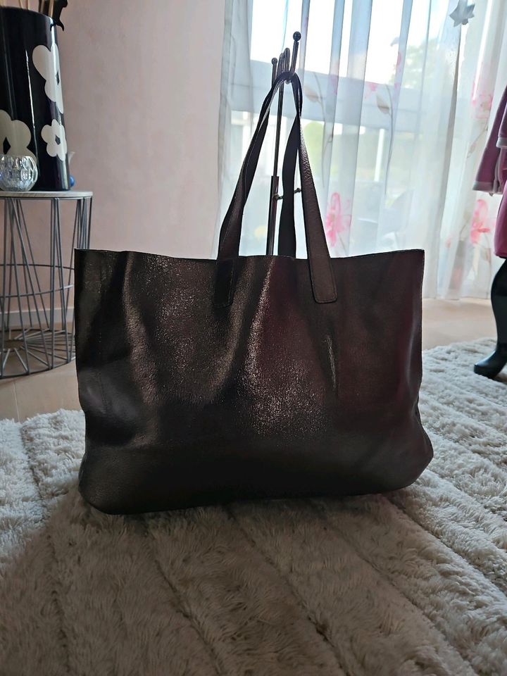 Leichter Wende Shopper Leder ABRO grau/bronze NEU in Ratingen