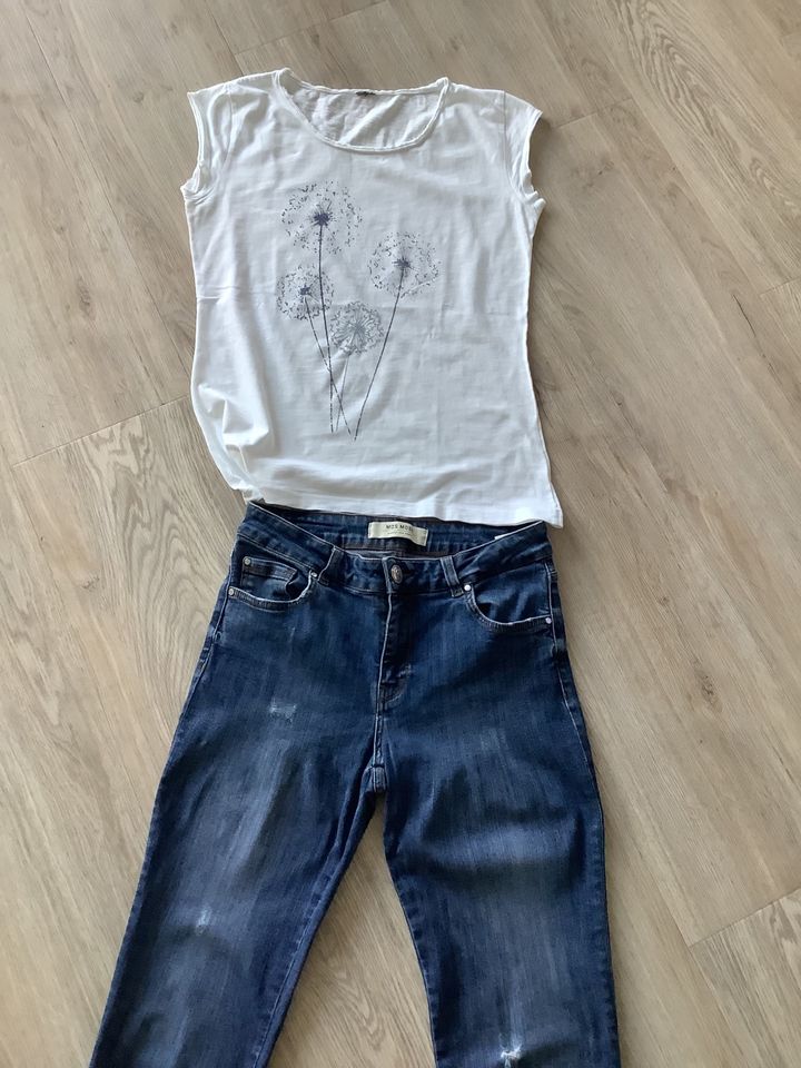 Mos Mosh Jeans Gr 28 Blau Used-Look + Shirt Pusteblume Weiß 36 38 in Bochum