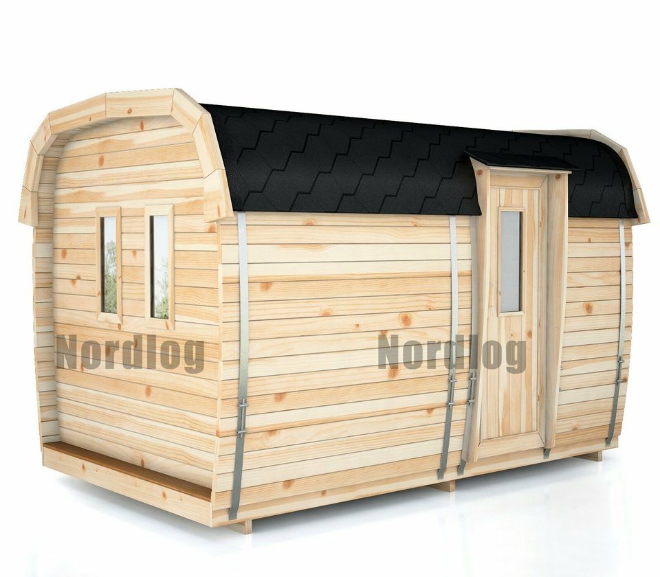 LUXURY NordLog SAUNA BUS 2,3 x 3,5m /Eckbänke/ GARTENSAUNA in Weil der Stadt