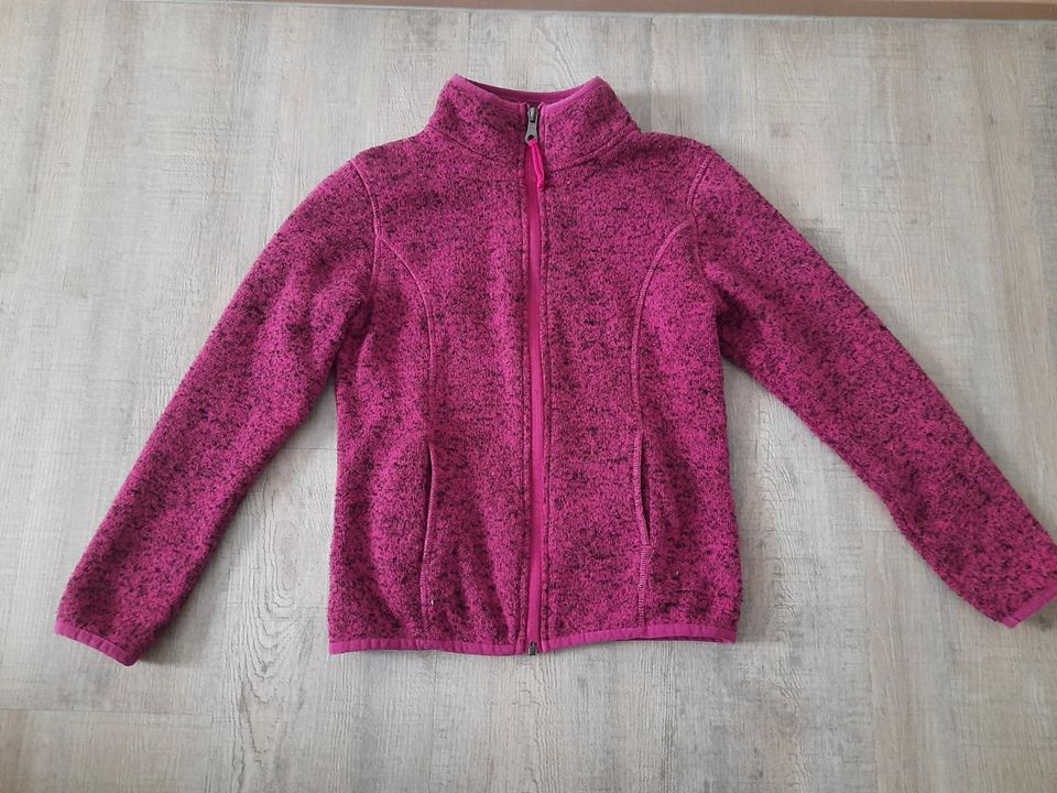 Strickjacke Übergangsjacke 134/140 Mädchen pink schwarz meliert in Ursensollen