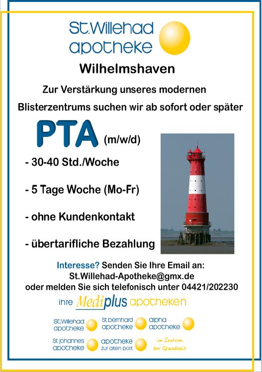 PTA (m/w/d) für unser Blisterzentrum in Wilhelmshaven in Wilhelmshaven