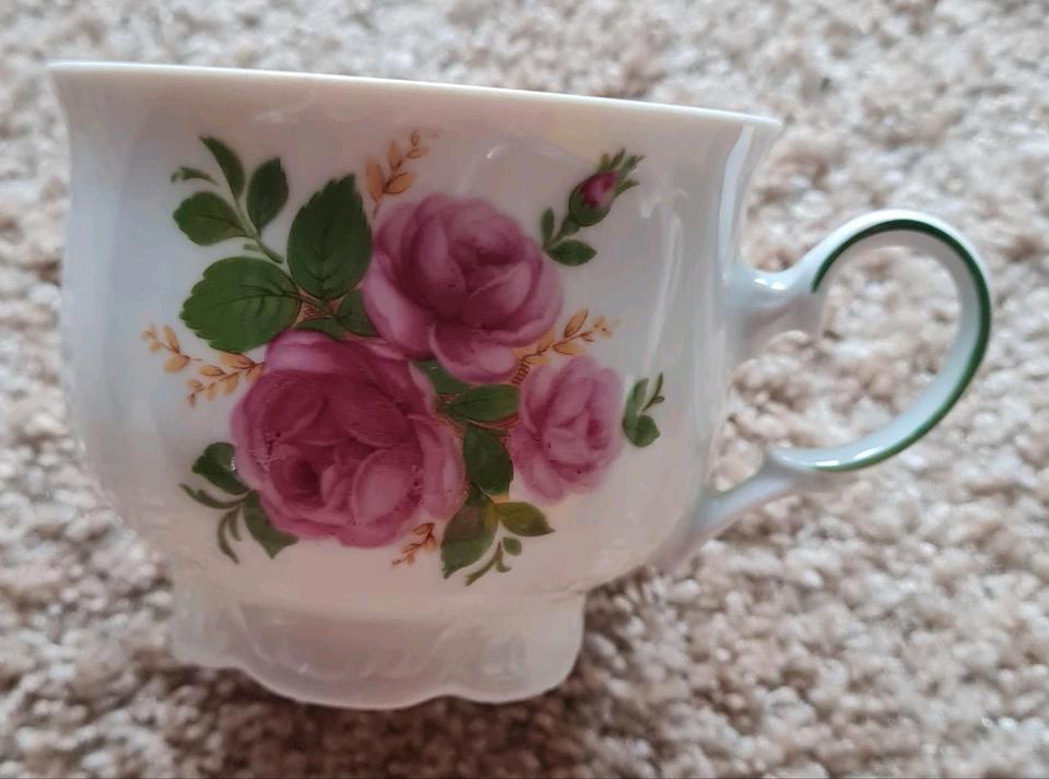 Bavaria Kaffeeservice "Mitterteich" rosa Rosen mit grünem Rand in Itzehoe