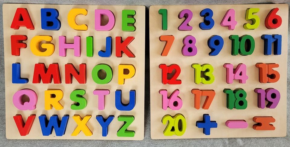 2 Holzpuzzle Buchstaben und Zahlen in Lohfelden