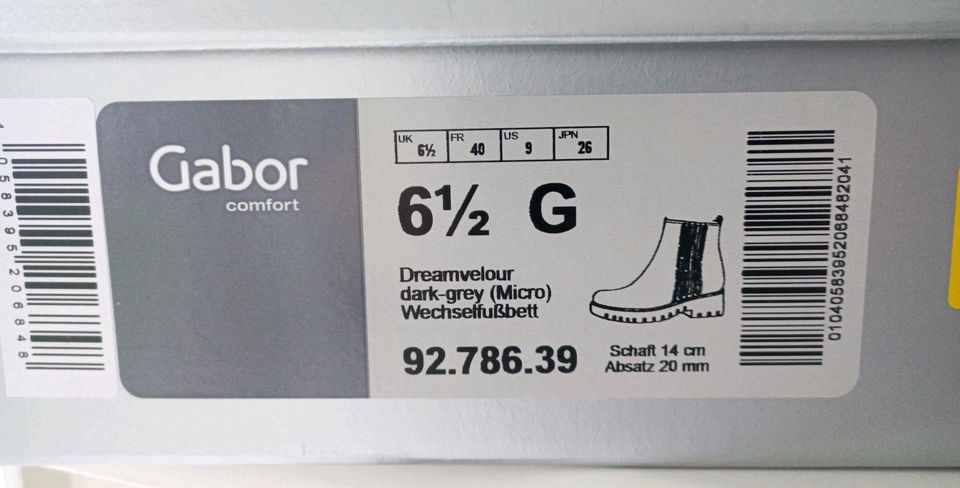 Gabor comfort Stiefelette Gr.40 Gr.6,5 d'grau Leder in Bad Vilbel