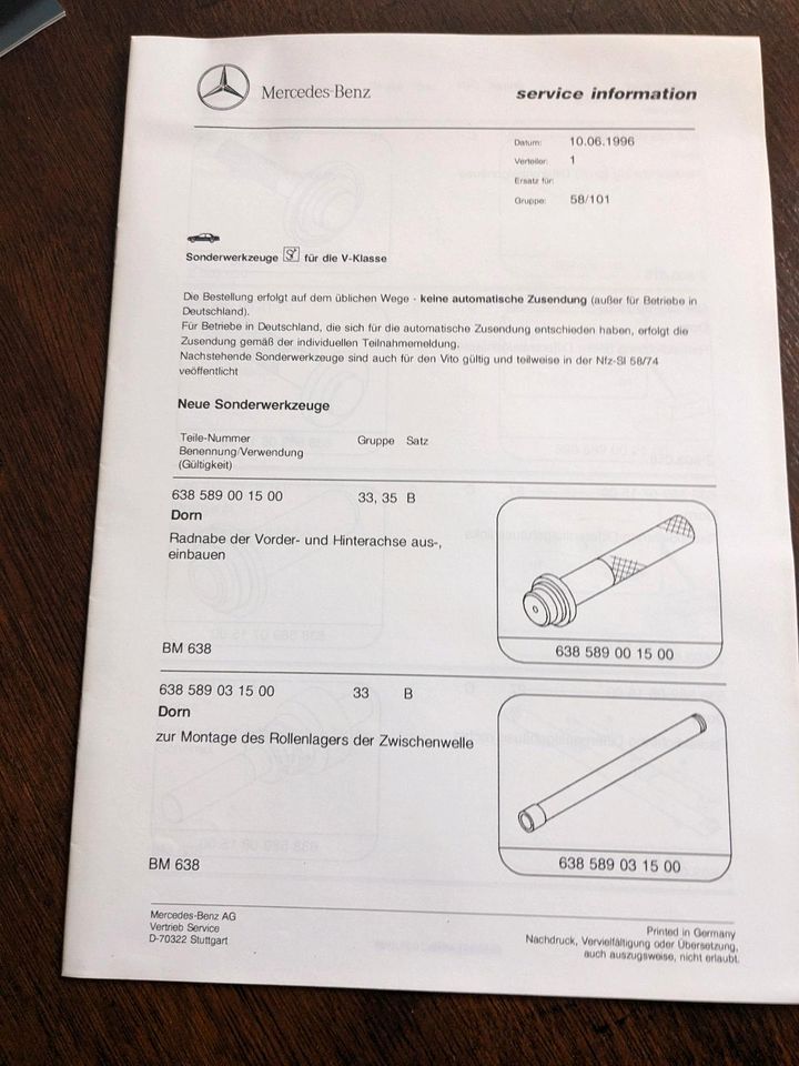 Mercedes V Klasse Einführungsschrift 1996 Klima Luftfederung BTA in Selters