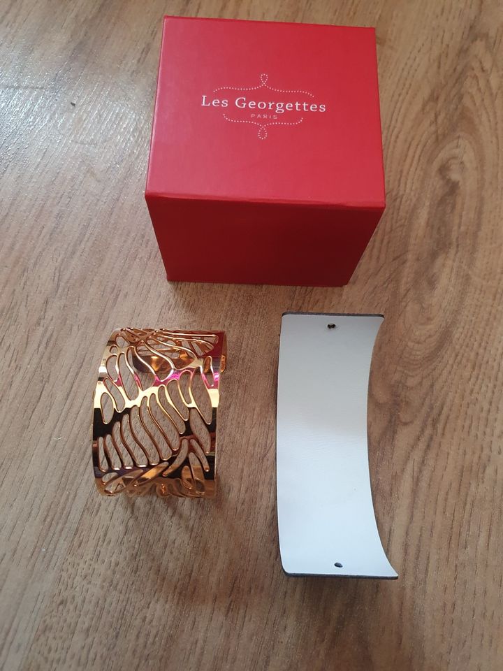 ❤️Les Georgettes Armreif gold 4cm Ledereinsatz schwarz/weiß❤️ in Insheim