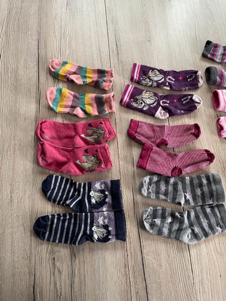 Mädchen 9 paar  Socken 23-26 Pferde, gebrauchte Socken in Kirchhaslach