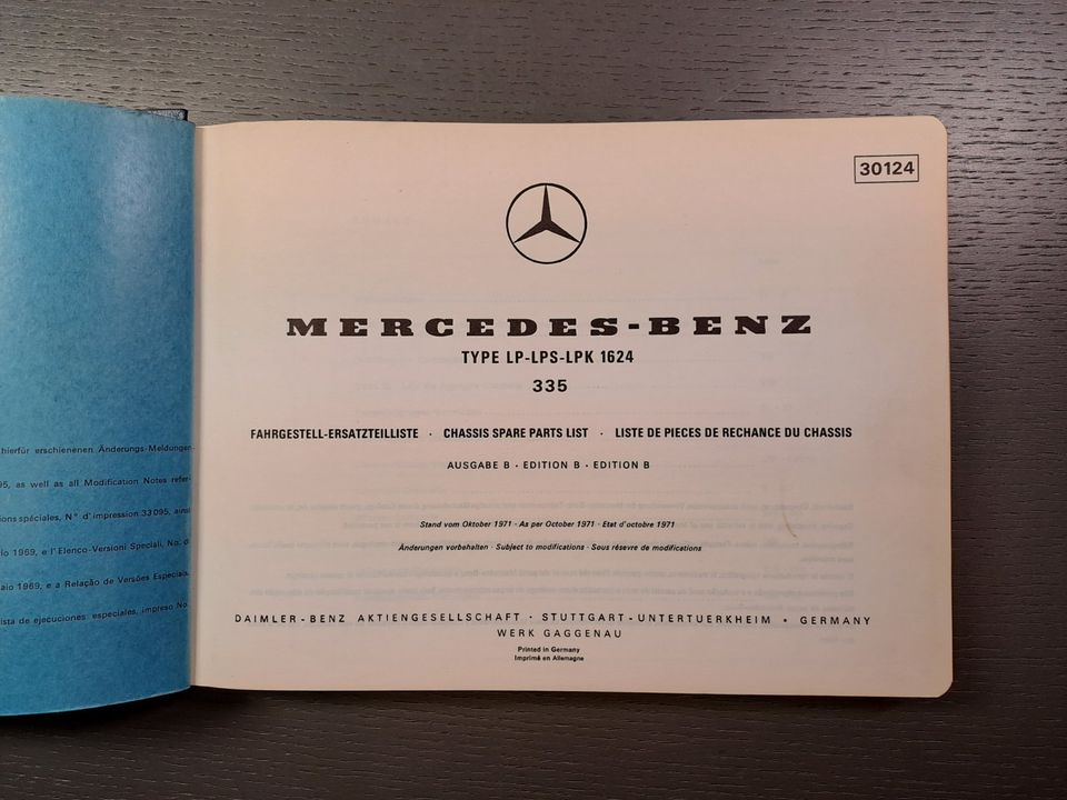 Mercedes-Benz Fahrgestell - Ersatzteilliste Type LP-LPS-LPK 1624 in Alfeld (Leine)