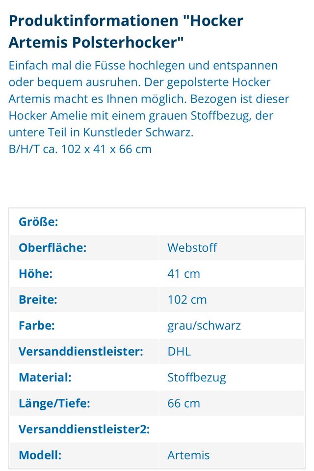 Artemis Hocker Neu & OVP Neupreis 259 Euro !!p! in Mommenheim