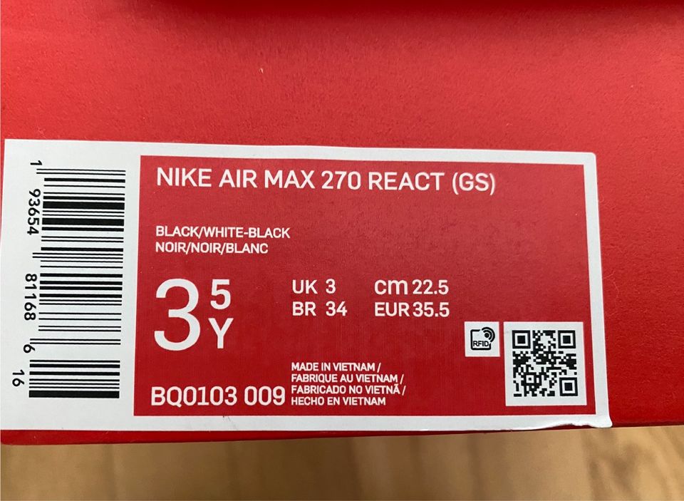 NIKE AIR MAX 270 REACT Gr. 35.5 - Sneaker / Turnschuhe in Hamburg