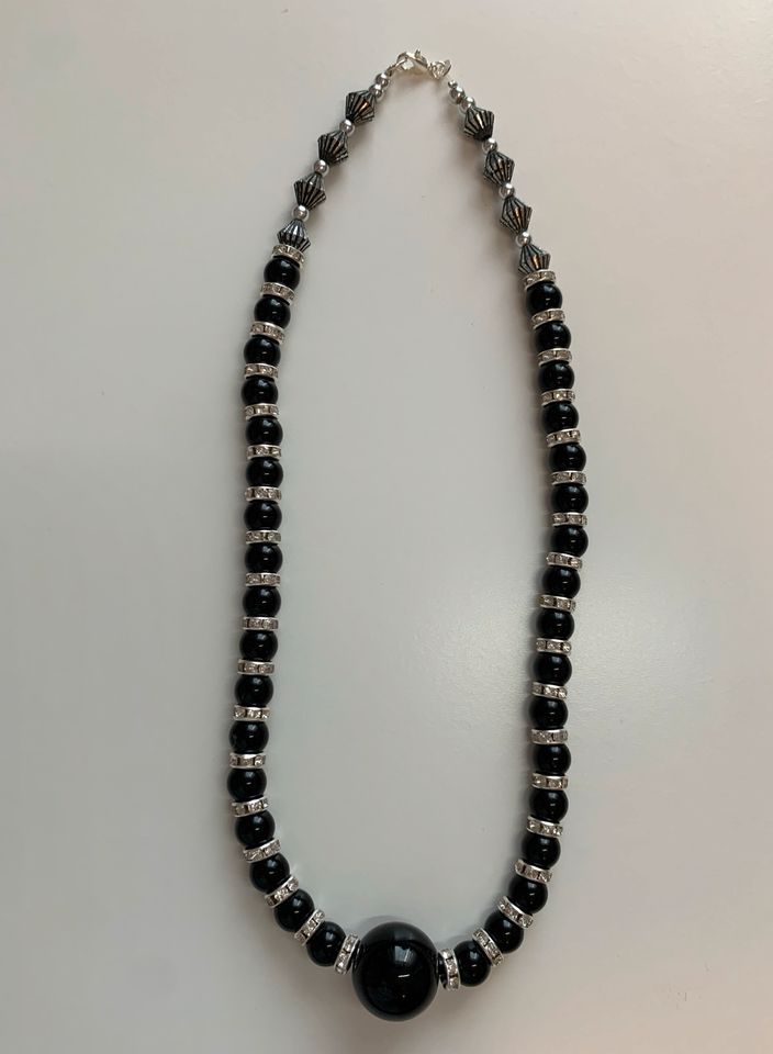 Wunderschöne schwarze Onyx Kette mit 925 Silber Schliesse in Dülmen