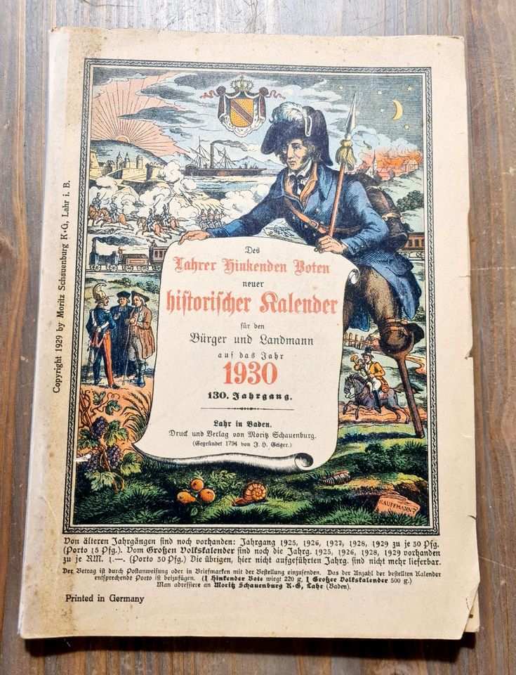 Des Lahrer Hinkenden Boten - Historischer Kalender 1930 in Camburg