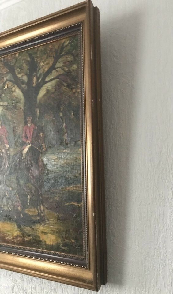 Ölgemälde Englische Fuchsjagd 132x95 cm Vintage-Rahmen Leinwand in Herne