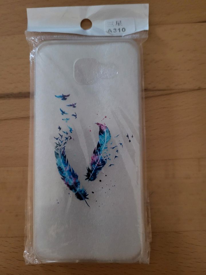 Handyschutzhülle transp. bunte Federn Samsung Handy Galaxy A310 in Wandlitz