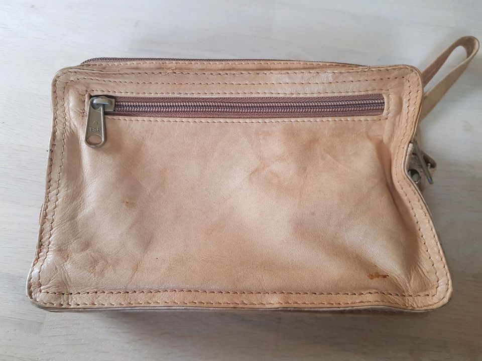 Handgelenktasche Echtleder Beige Natur in St. Egidien