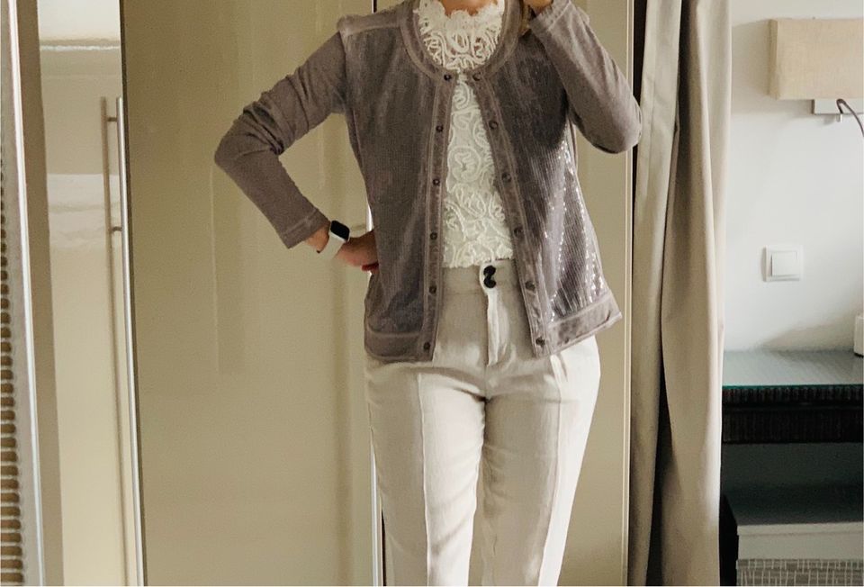 Gerry weber Elegantes Pailletten Jäckchen Jersey taupe m 38 in München