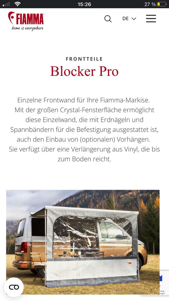 FIAMMA neuwertige Side W Pro Shade , Blocker Pro  Vorzelt Markise in Großenseebach