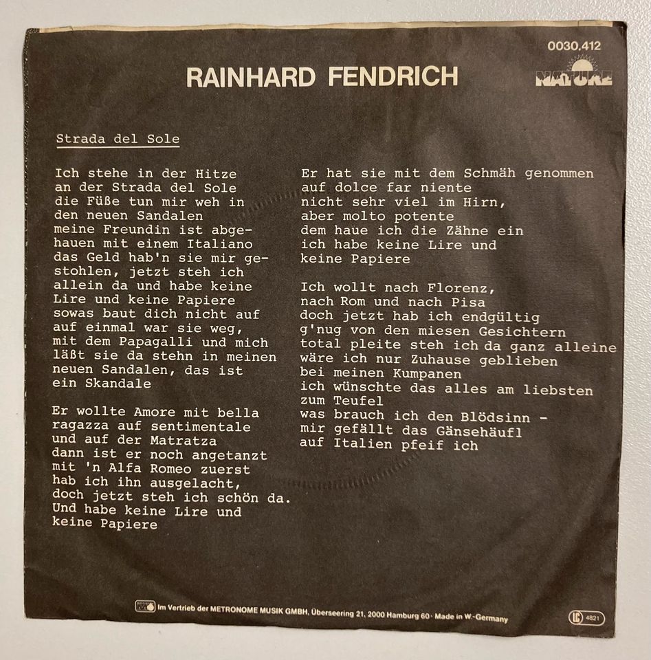 Vinyl Single Rainhard Fendrich-Strada del Sole in Nordrhein-Westfalen -  Jülich | eBay Kleinanzeigen ist jetzt Kleinanzeigen
