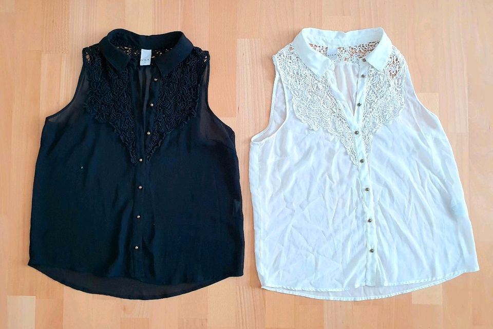 2er Set GrM Vila Häkelblusen Bluse Spitze Boho Häkel weiß schwarz in Oestrich-Winkel