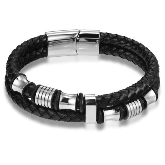 Armband Herren Leder Edelstahl Magnetverschluss Gold Silber Black in Öhringen