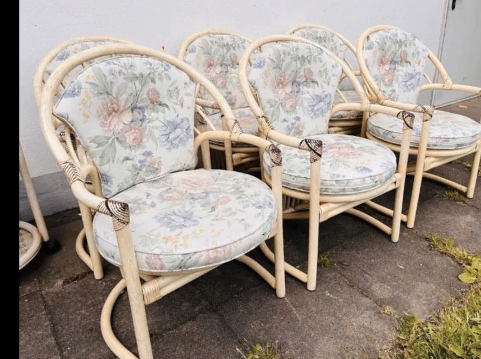 Wintergarten 7 Teilig Hochwertig Bambus Rattan Vintage 6 Sessel in Rodenberg