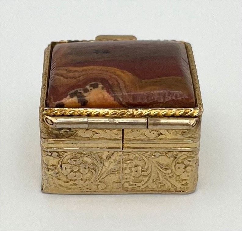 Vintage Pillendose Schmuckbox Edelstein Marmoriert Gold Schatulle in Schwerin