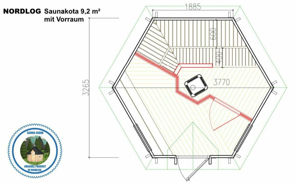 NordLog Saunakota mit Vorraum 9,2m2 Saunahaus Gartensauna Hütte in Weil der Stadt