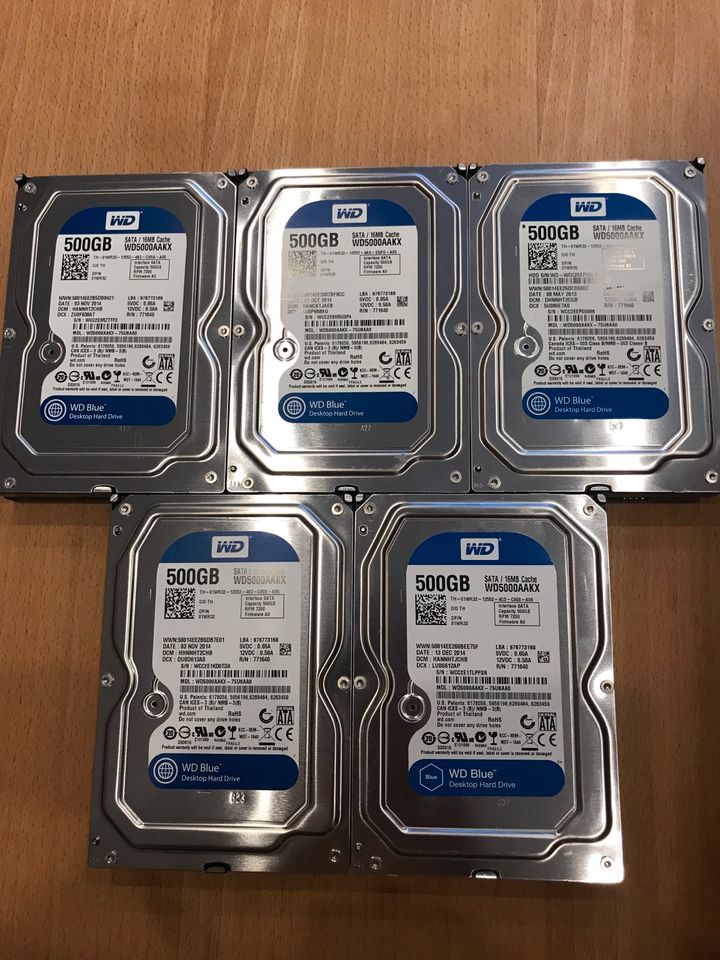 5 SATA Festplatten WD Blue 500GB 3,5“ in Mönchengladbach