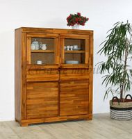 Massivholz Highboard 114x140x40cm Akazie teakfarben Vitrine Glas Niedersachsen - Goslar Vorschau