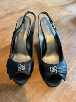 Schwarze Satin Pumps Gr. 39 mit Keilabsatz und Strass Dresden - Strehlen Vorschau