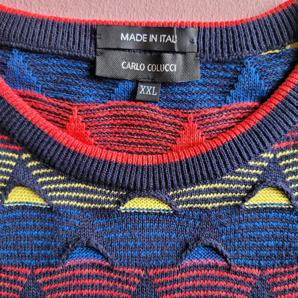 Carlo Colucci Rundhals Pullover blau rot gelb in Saalfeld (Saale)